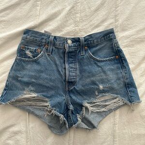 Levi's Blue Distressed Jean Shorts High-Waisted